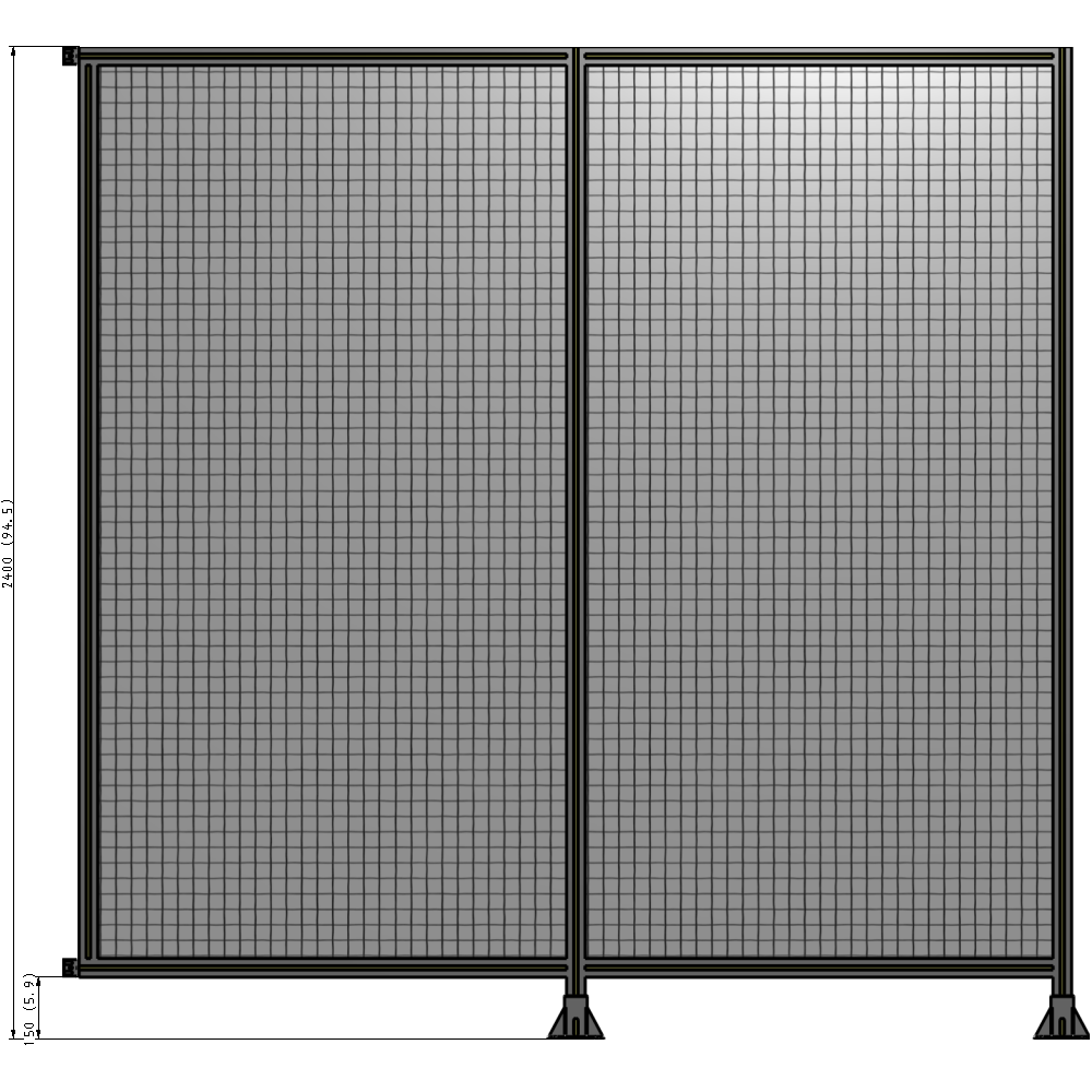 B6-2400-2400-0150-HYMFA DOUBLE PANEL-LEGS ON RIGHT AND CENTER WITH HINGES 2400MM X 2400MM  1" MESH, FULLY ASSEMBLED
