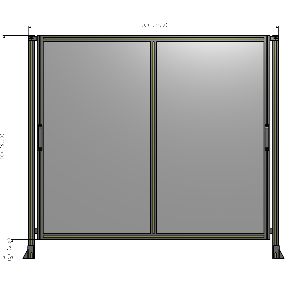 E4-1700-1900-0150-GYPTA DOUBLE REMOVABLE PANEL WITH LEGS  1700MM X 1900MM 1/4" POLYCARBONATE, FULLY ASSEMBLED