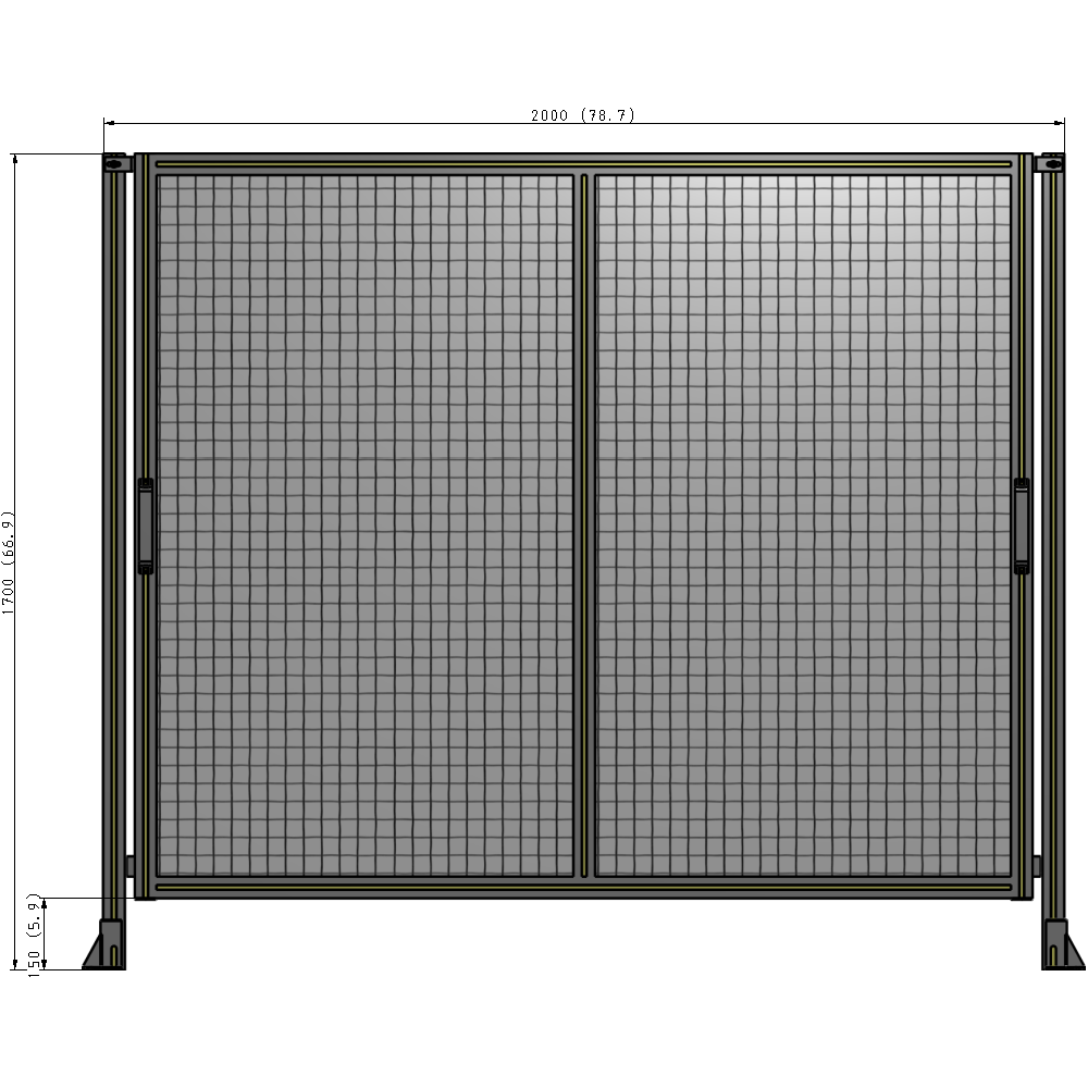E4-1700-2000-0150-GYMTA DOUBLE REMOVABLE PANEL WITH LEGS  1700MM X 2000MM 1" MESH, FULLY ASSEMBLED