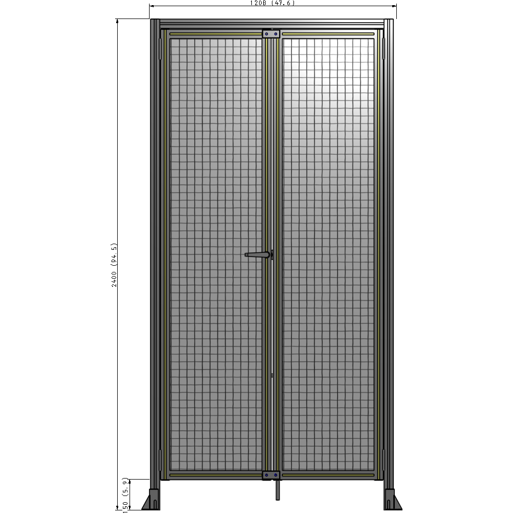 J1-2400-1200-0150-TYMTK SINGLE PANEL, DOUBLE DOOR WITH HEADER-HANDLE ON LEFT 2400MM X 1200MM  1" MESH, AS A KIT