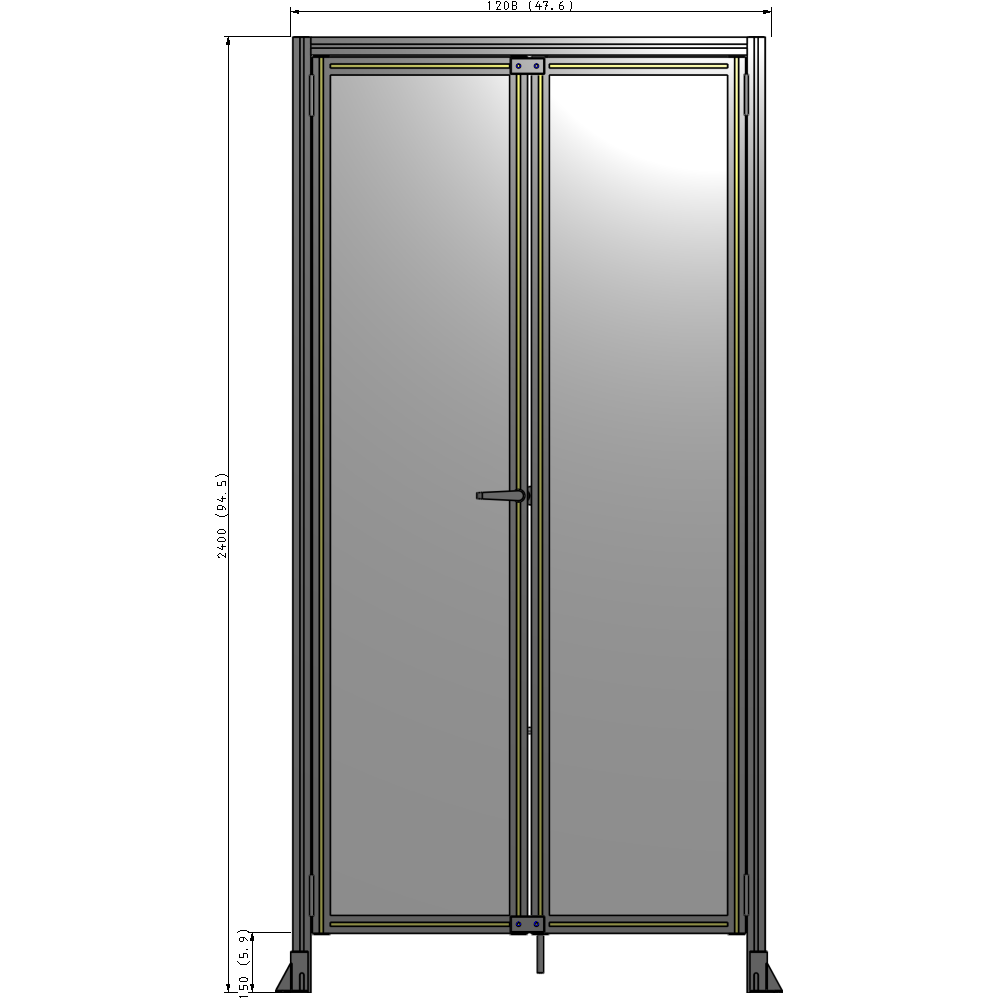 J1-2400-1200-0150-TYPTK SINGLE PANEL, DOUBLE DOOR WITH HEADER-HANDLE ON LEFT 2400MM X 1200MM  1/4" POLYCARBONATE, AS A KIT
