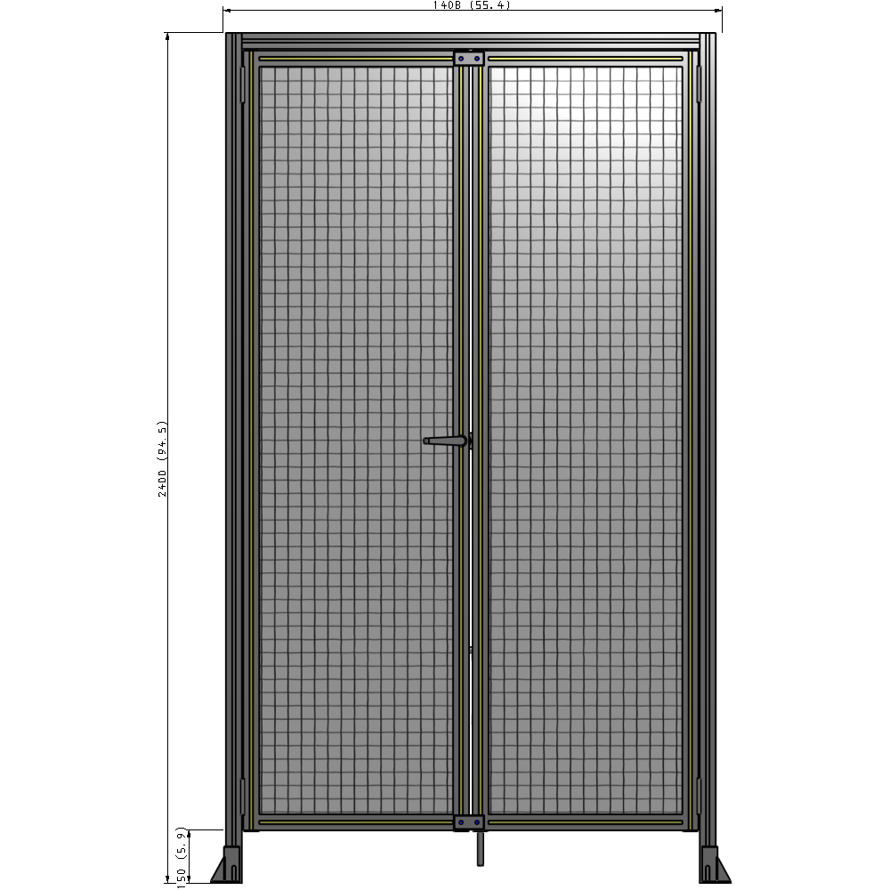 J1-2400-1400-0150-TYMTK SINGLE PANEL, DOUBLE DOOR WITH HEADER-HANDLE ON LEFT 2400MM X 1400MM  1" MESH, AS A KIT