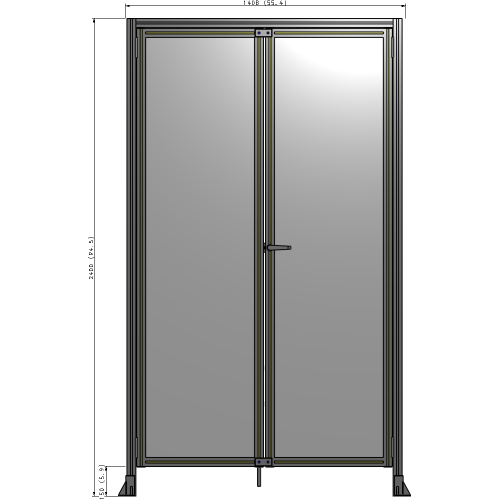 J1-2400-1400-0150-UYPTA SINGLE PANEL, DOUBLE DOOR WITH HEADER-HANDLE ON RIGHT 2400MM X 1400MM  1/4" POLYCARBONATE, ASSEMBLED