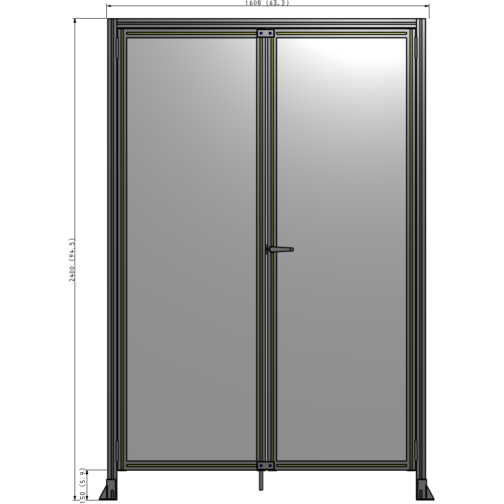 J1-2400-1600-0150-UYPTA SINGLE PANEL, DOUBLE DOOR WITH HEADER-HANDLE ON RIGHT 2400MM X 1600MM  1/4" POLYCARBONATE, ASSEMBLED