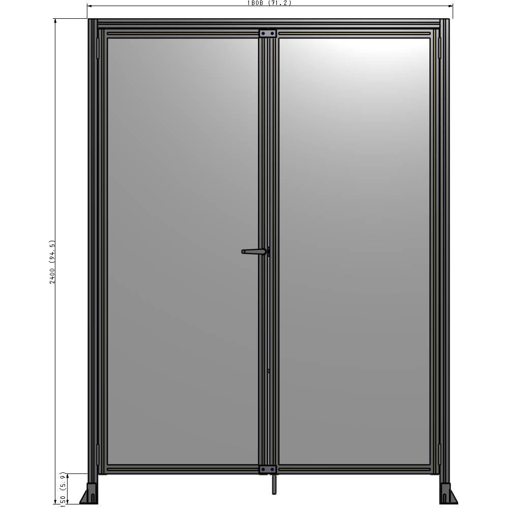 J1-2400-1800-0150-TYPTK SINGLE PANEL, DOUBLE DOOR WITH HEADER-HANDLE ON LEFT 2400MM X 1800MM  1/4" POLYCARBONATE, AS A KIT