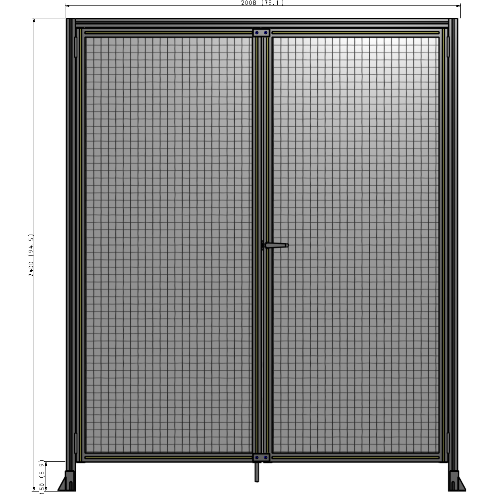 J1-2400-2000-0150-UYMTA SINGLE PANEL, DOUBLE DOOR WITH HEADER-HANDLE ON RIGHT 2400MM X 2000MM  1" MESH, ASSEMBLED