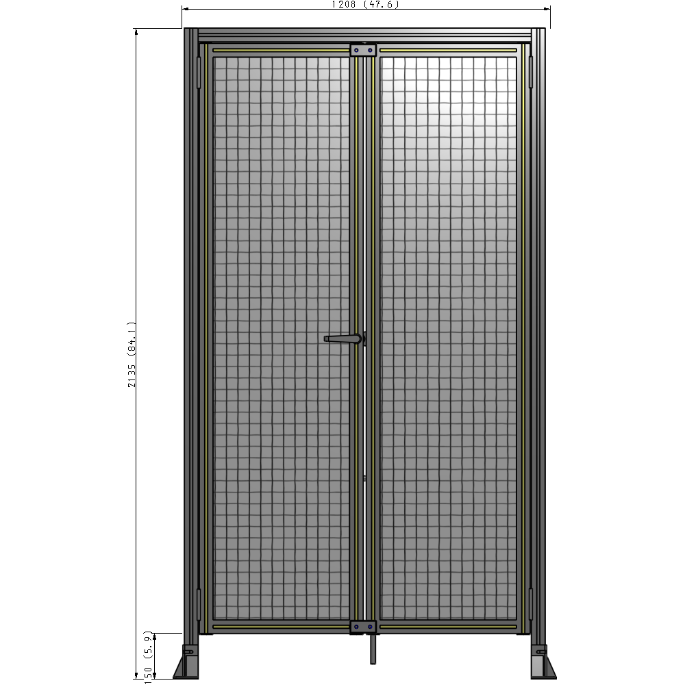 J3-2135-1200-0150-TYMTK SINGLE PANEL, DOUBLE DOOR-FRAME W/ HEADER-HANDLE ON LEFT 2135MM X 1200MM  1" MESH, AS A KIT