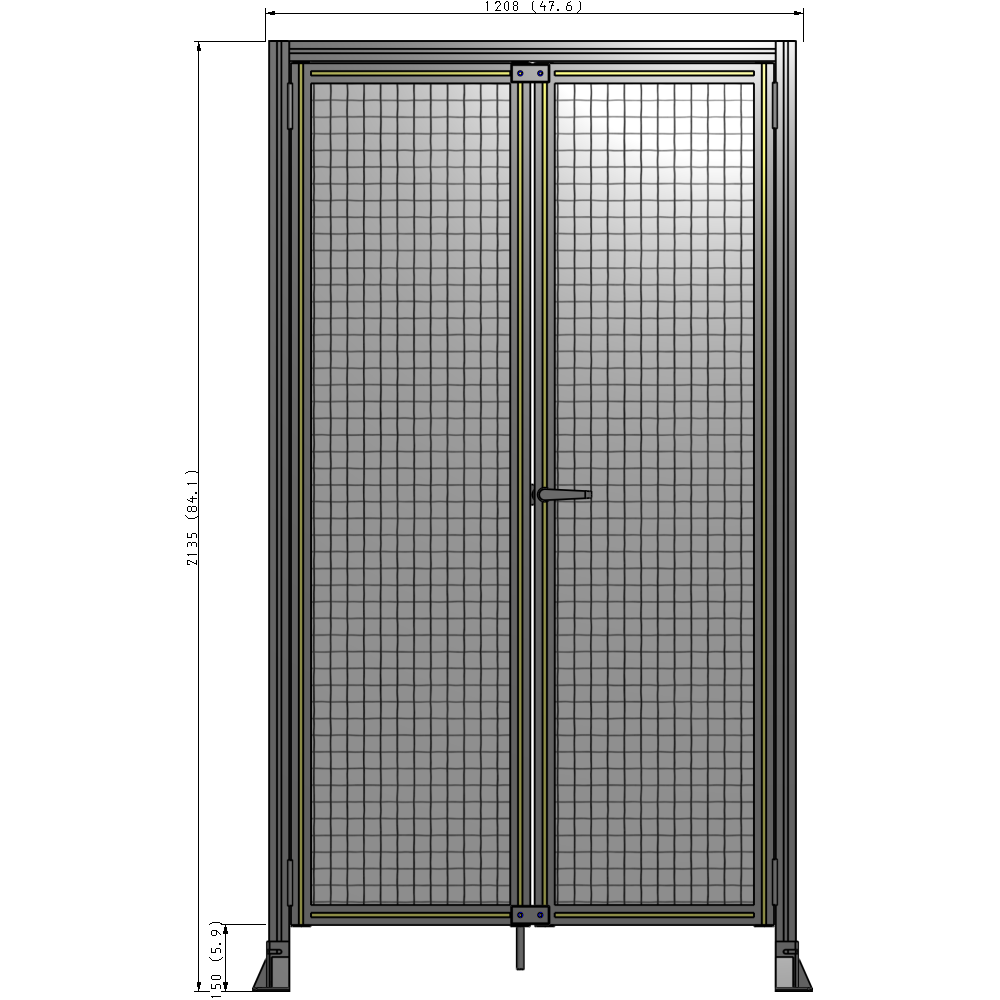 J3-2135-1200-0150-UYMTA SINGLE PANEL, DOUBLE DOOR-FRAME W/ HEADER-HANDLE ON RIGHT 2135MM X 1200MM  1" MESH, ASSEMBLED