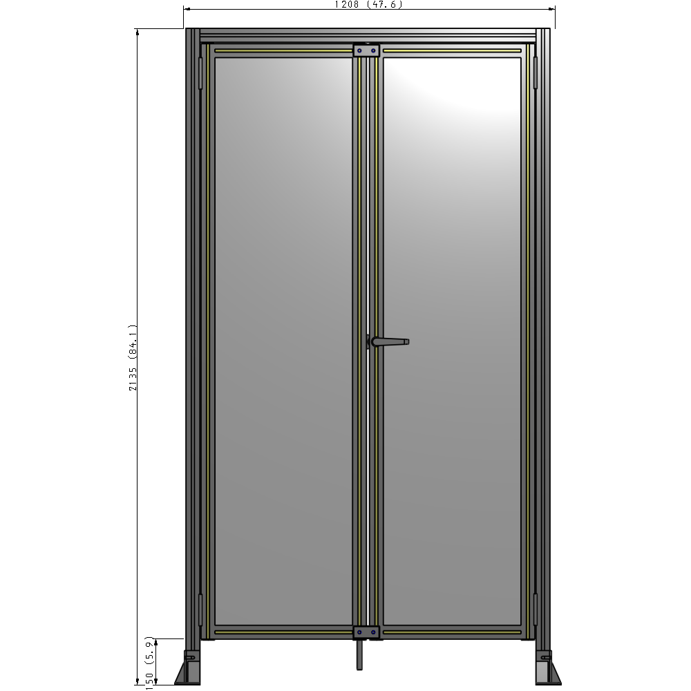 J3-2135-1200-0150-UYPTA SINGLE PANEL, DOUBLE DOOR-FRAME W/ HEADER-HANDLE ON RIGHT 2135MM X 1200MM  1/4" POLYCARB, ASSEMBLED