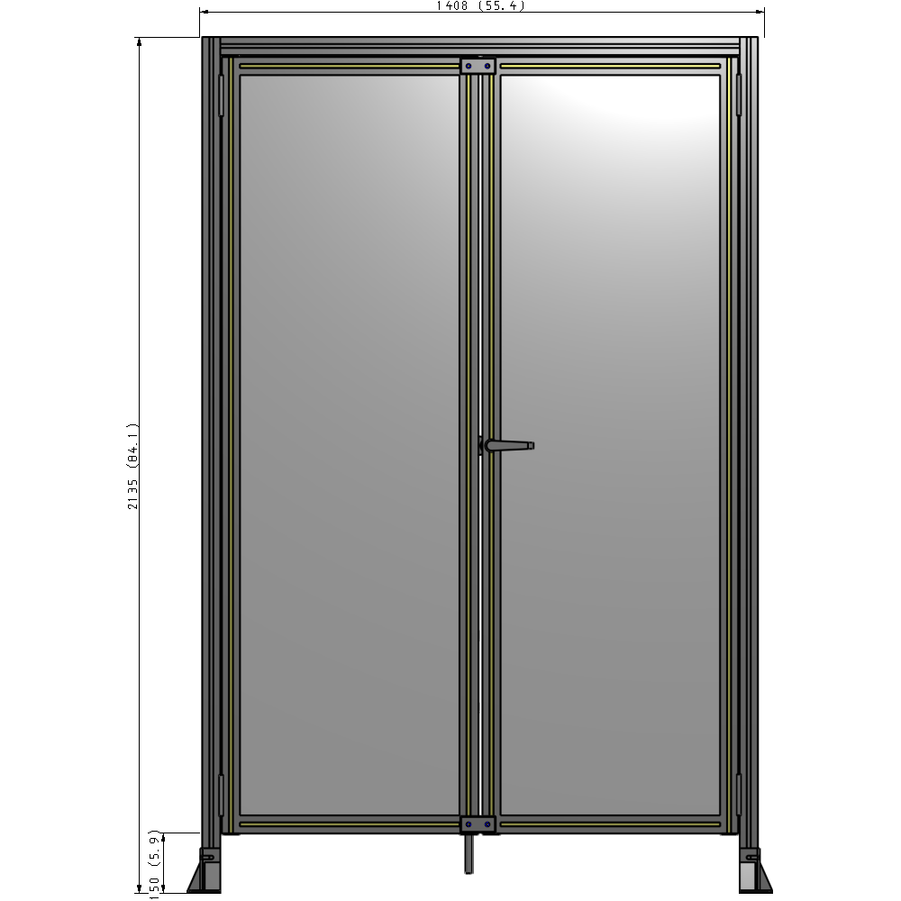 J3-2135-1400-0150-UYPTA SINGLE PANEL, DOUBLE DOOR-FRAME W/ HEADER-HANDLE ON RIGHT 2135MM X 1400MM  1/4" POLYCARB, ASSEMBLED