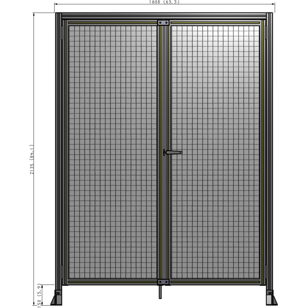 J3-2135-1600-0150-UYMTA SINGLE PANEL, DOUBLE DOOR-FRAME W/ HEADER-HANDLE ON RIGHT 2135MM X 1600MM  1" MESH, ASSEMBLED