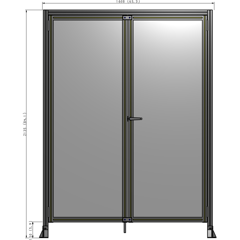J3-2135-1600-0150-UYPTA SINGLE PANEL, DOUBLE DOOR-FRAME W/ HEADER-HANDLE ON RIGHT 2135MM X 1600MM  1/4" POLYCARB, ASSEMBLED
