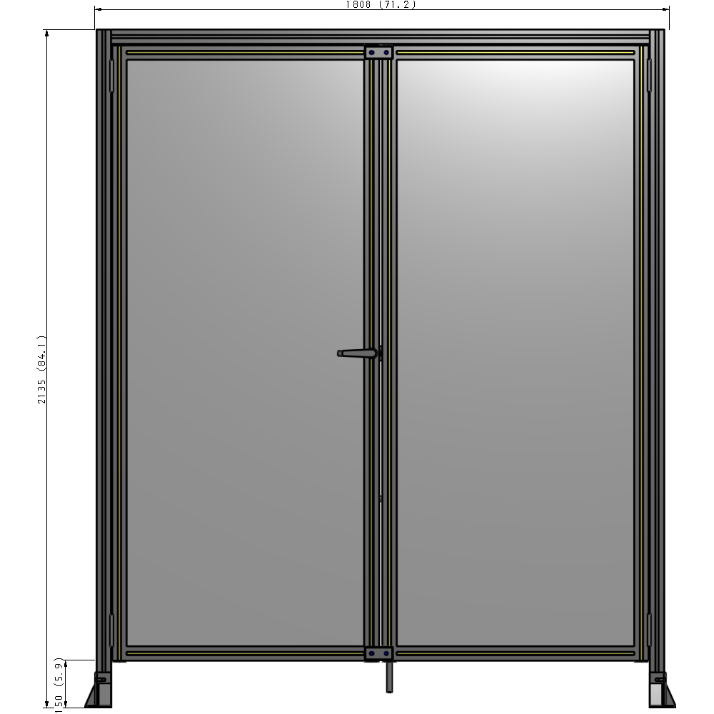 J3-2135-1800-0150-TYPTK SINGLE PANEL, DOUBLE DOOR-FRAME W/ HEADER-HANDLE ON LEFT 2135MM X 1800MM  1/4" POLYCARB, AS A KIT