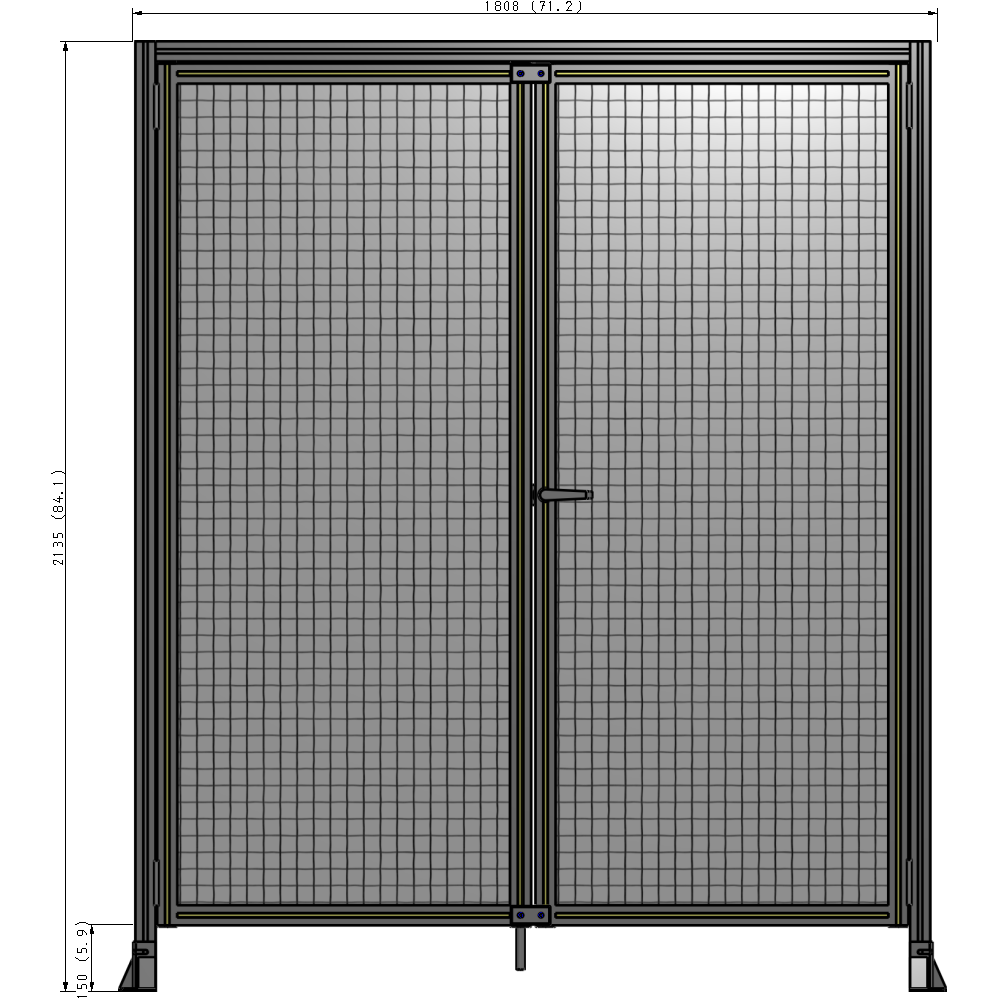 J3-2135-1800-0150-UYMTK SINGLE PANEL, DOUBLE DOOR-FRAME W/ HEADER-HANDLE ON RIGHT 2135MM X 1800MM  1" MESH, AS A KIT
