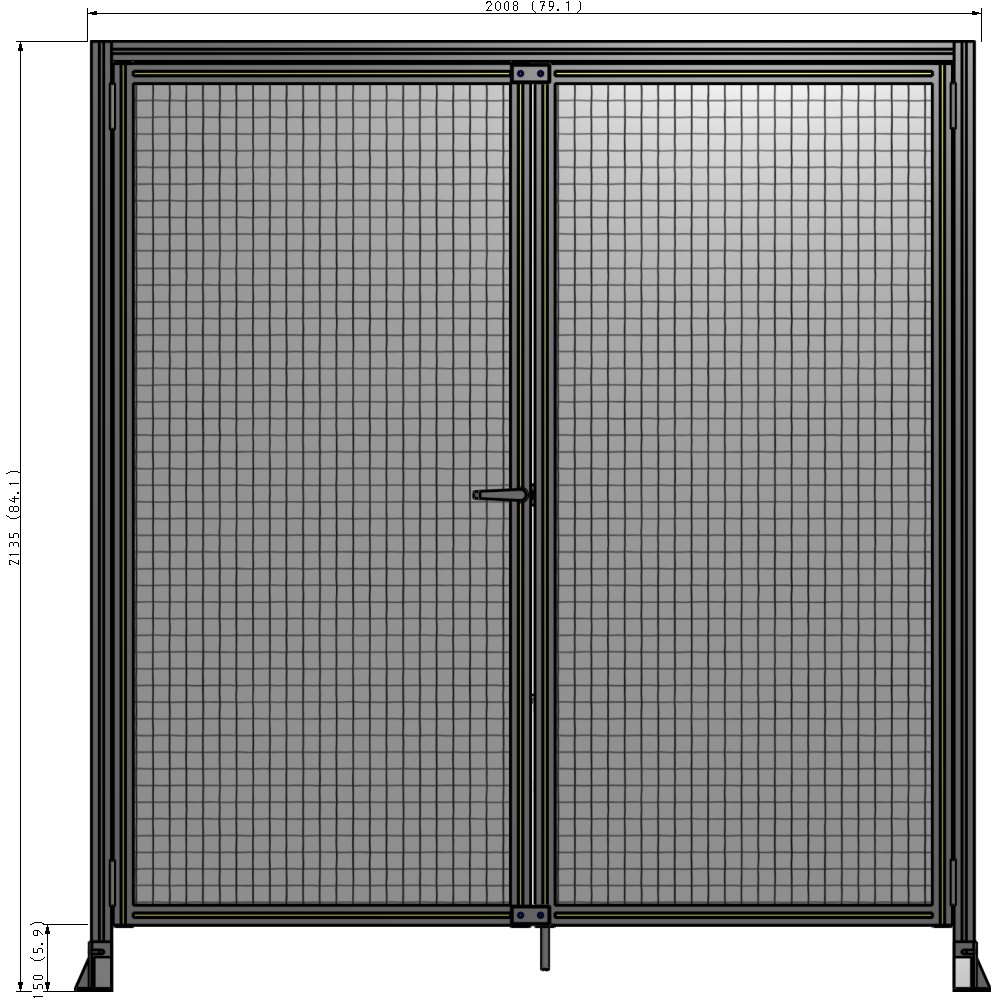 J3-2135-2000-0150-TYMTK SINGLE PANEL, DOUBLE DOOR-FRAME W/ HEADER-HANDLE ON LEFT 2135MM X 2000MM  1" MESH, AS A KIT
