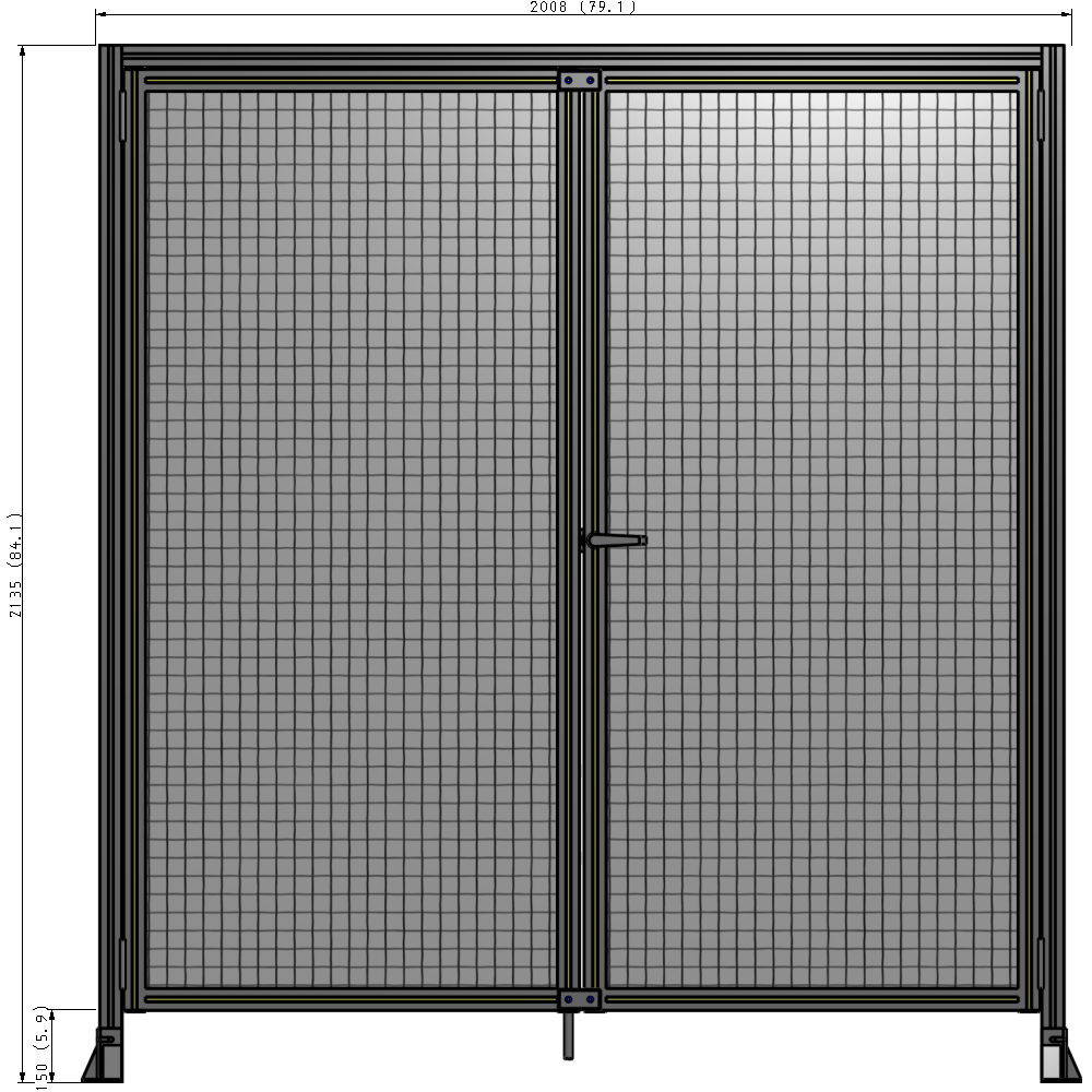 J3-2135-2000-0150-UYMTA SINGLE PANEL, DOUBLE DOOR-FRAME W/ HEADER-HANDLE ON RIGHT 2135MM X 2000MM  1" MESH, ASSEMBLED