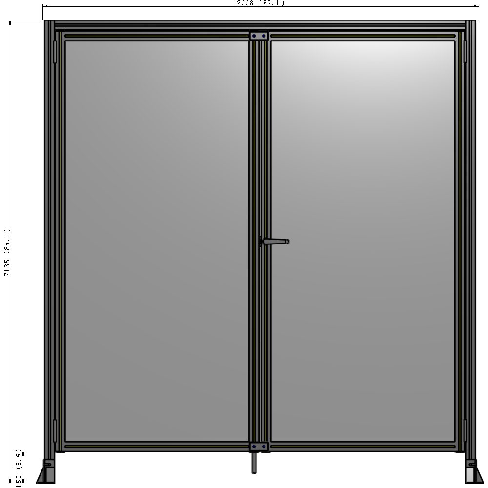 J3-2135-2000-0150-UYPTA SINGLE PANEL, DOUBLE DOOR-FRAME W/ HEADER-HANDLE ON RIGHT 2135MM X 2000MM  1/4" POLYCARB, ASSEMBLED