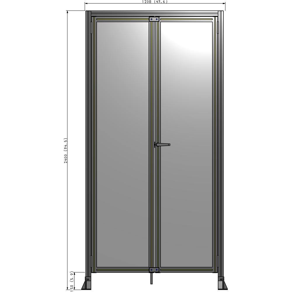 J3-2400-1200-0150-UYPTK SINGLE PANEL, DOUBLE DOOR-FRAME W/ HEADER-HANDLE ON RIGHT 2400MM X 1200MM  1/4" POLYCARB, AS A KIT