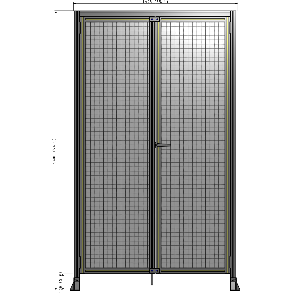 J3-2400-1400-0150-UYMTA SINGLE PANEL, DOUBLE DOOR-FRAME W/ HEADER-HANDLE ON RIGHT 2400MM X 1400MM  1" MESH, ASSEMBLED