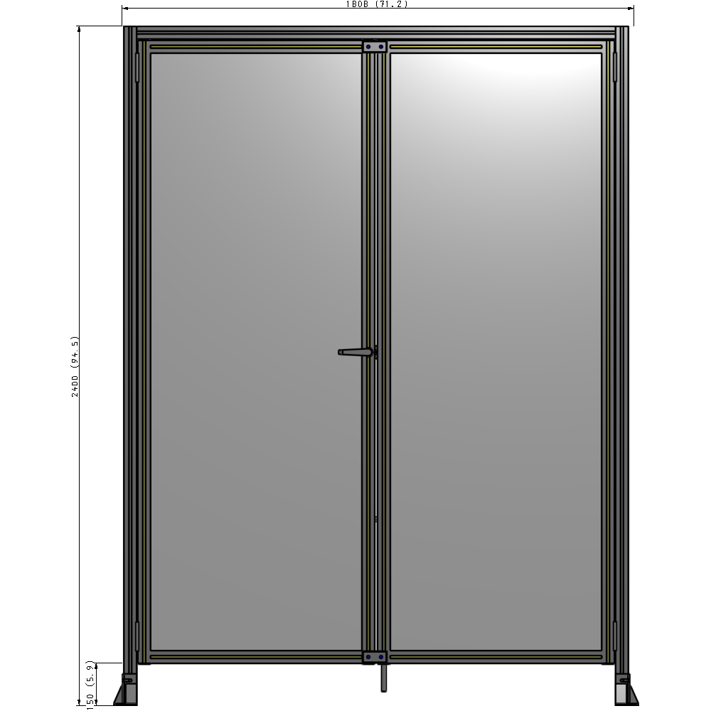 J3-2400-1800-0150-TYPTA SINGLE PANEL, DOUBLE DOOR-FRAME W/ HEADER-HANDLE ON LEFT 2400MM X 1800MM  1/4" POLYCARB, ASSEMBLED