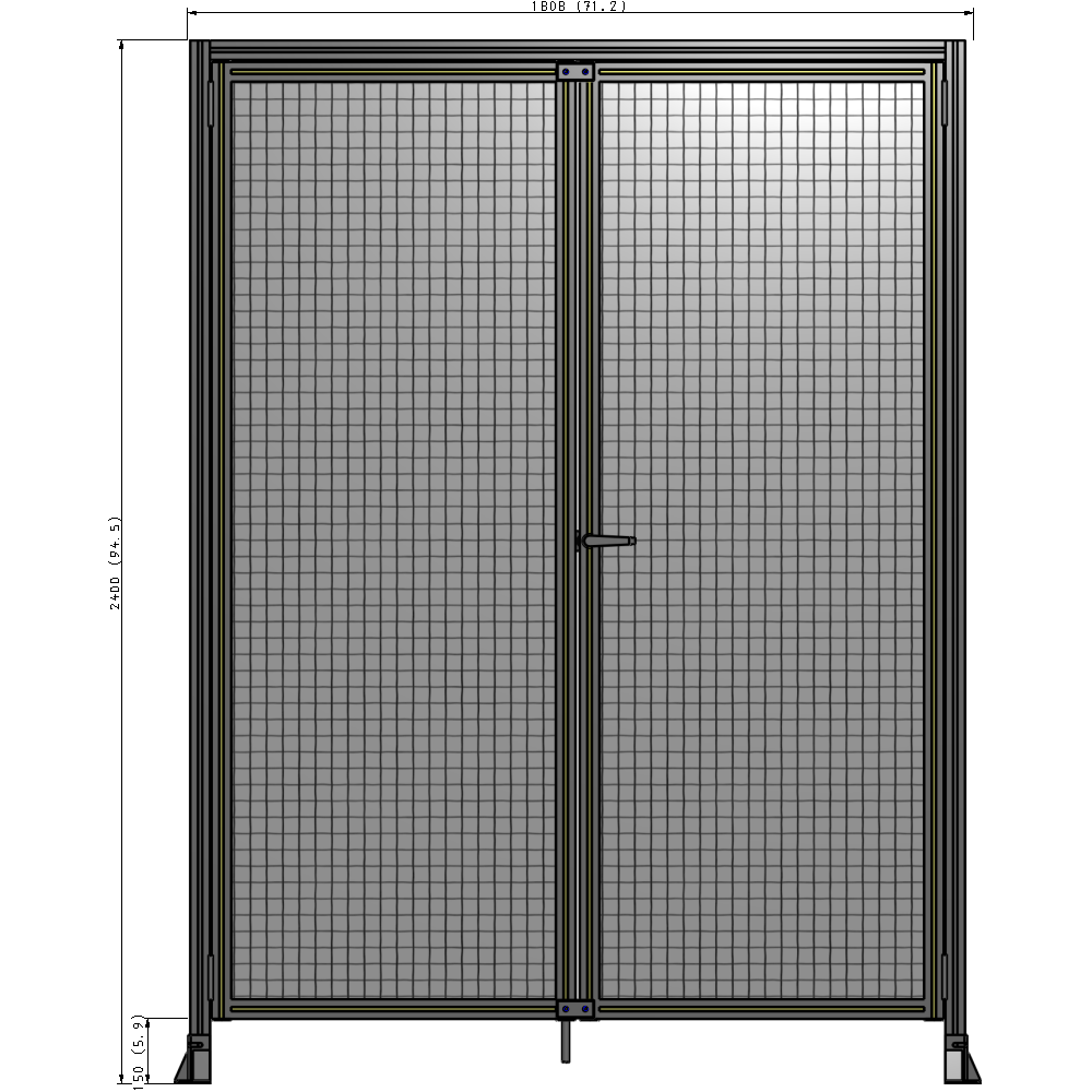 J3-2400-1800-0150-UYMTK SINGLE PANEL, DOUBLE DOOR-FRAME W/ HEADER-HANDLE ON RIGHT 2400MM X 1800MM  1" MESH, AS A KIT