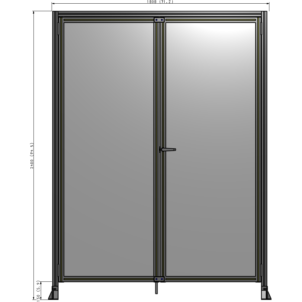 J3-2400-1800-0150-UYPTA SINGLE PANEL, DOUBLE DOOR-FRAME W/ HEADER-HANDLE ON RIGHT 2400MM X 1800MM  1/4" POLYCARB, ASSEMBLED