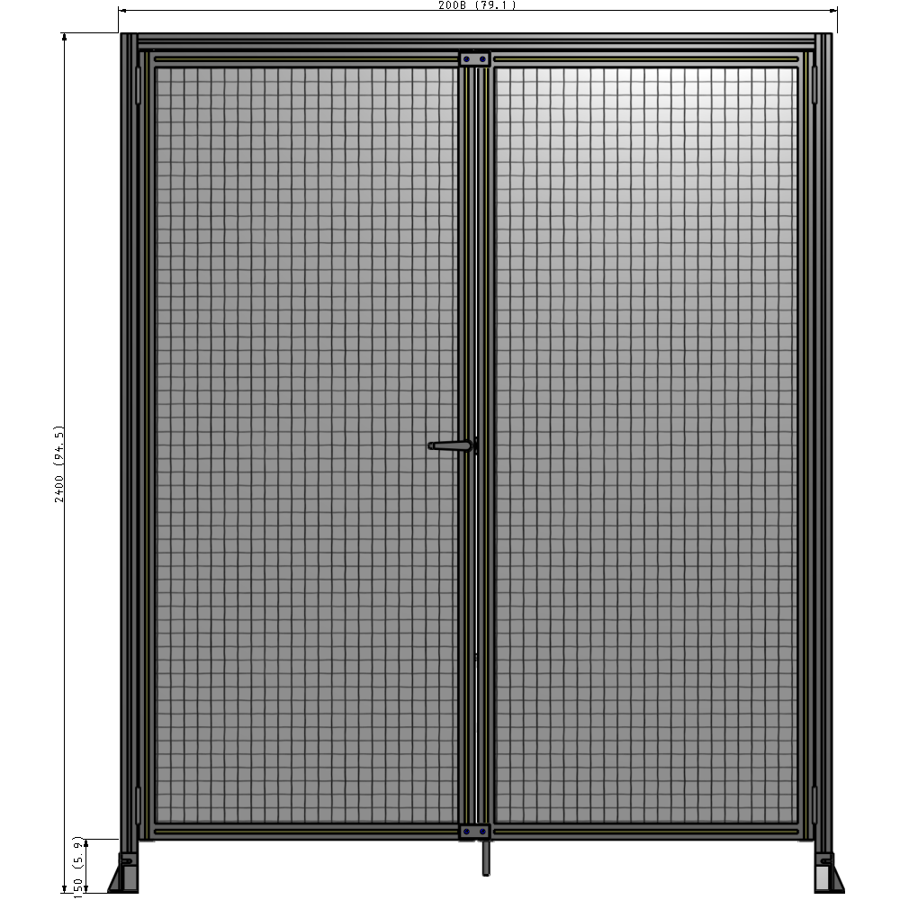 J3-2400-2000-0150-TYMTA SINGLE PANEL, DOUBLE DOOR-FRAME W/ HEADER-HANDLE ON LEFT 2400MM X 2000MM  1" MESH, ASSEMBLED