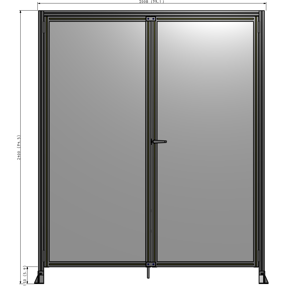 J3-2400-2000-0150-UYPTK SINGLE PANEL, DOUBLE DOOR-FRAME W/ HEADER-HANDLE ON RIGHT 2400MM X 2000MM  1/4" POLYCARB, AS A KIT