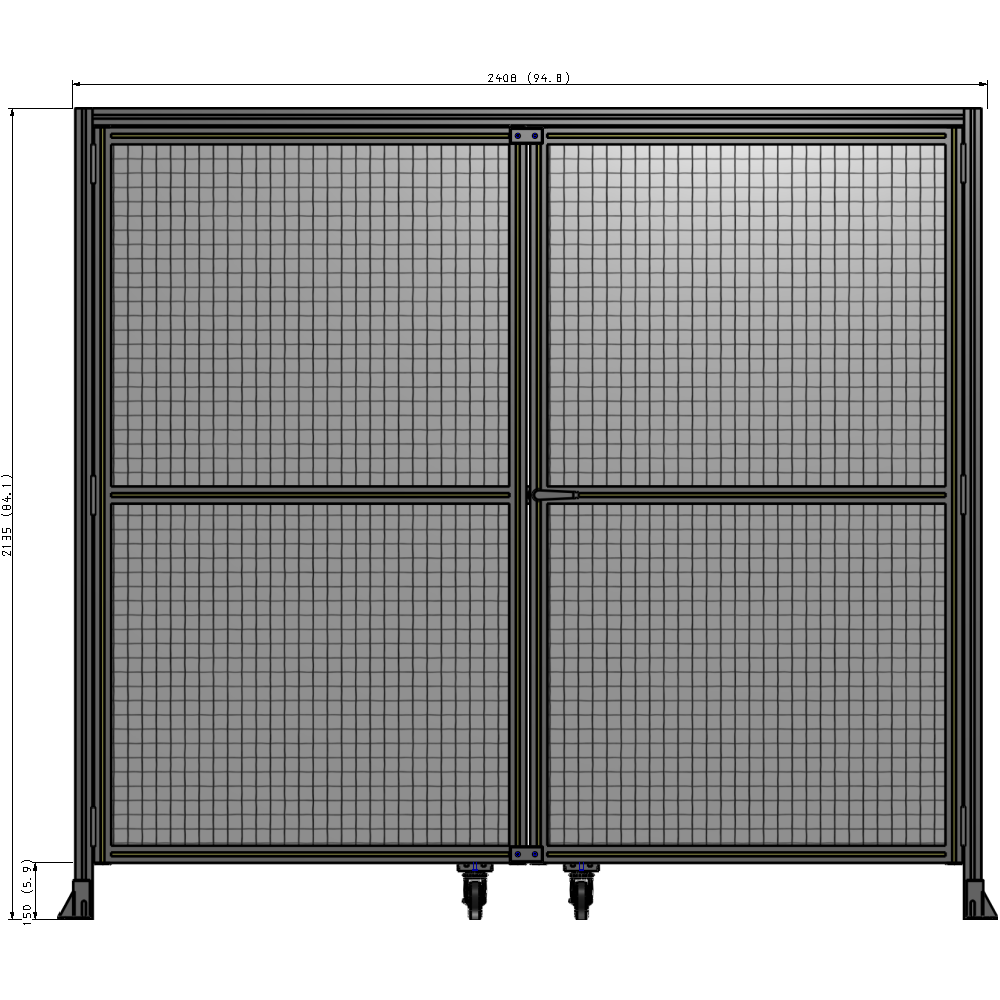 J5-2135-2400-0150-UYMTK DOUBLE PANEL, DOUBLE DOOR-WITH HEADER-HANDLE ON RIGHT 2135MM X 2400MM  1" MESH, AS A KIT