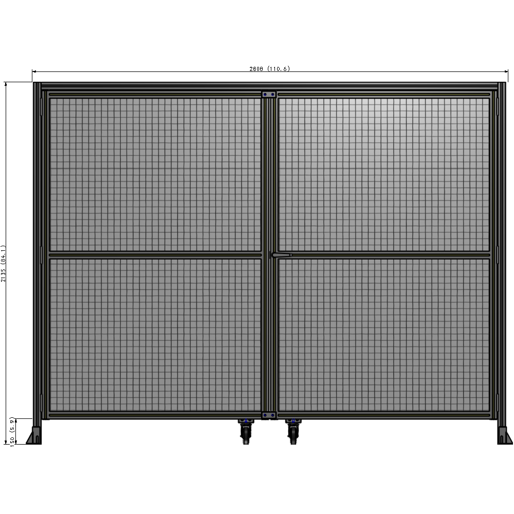 J5-2135-2800-0150-UYMTA DOUBLE PANEL, DOUBLE DOOR-WITH HEADER-HANDLE ON RIGHT 2135MM X 2800MM  1" MESH, ASSEMBLED