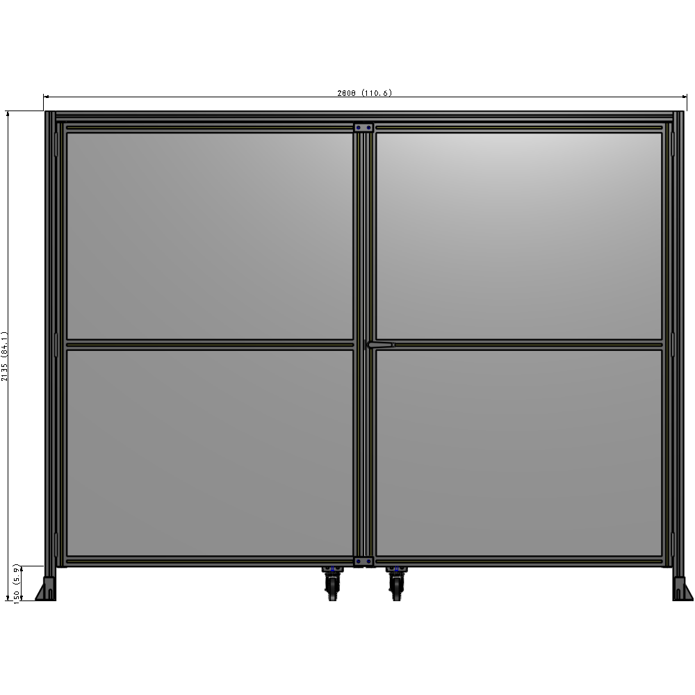 J5-2135-2800-0150-UYPTK DOUBLE PANEL, DOUBLE DOOR-WITH HEADER-HANDLE ON RIGHT 2135MM X 2800MM  1/4" POLYCARBONATE, AS A KIT