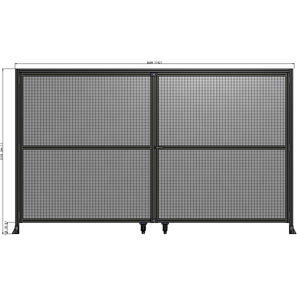 J5-2135-3600-0150-UYMTA DOUBLE PANEL, DOUBLE DOOR-WITH HEADER-HANDLE ON RIGHT 2135MM X 3600MM  1" MESH, ASSEMBLED