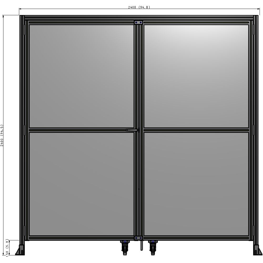 J5-2400-2400-0150-TYPTK DOUBLE PANEL, DOUBLE DOOR-WITH HEADER-HANDLE ON LEFT 2135MM X 2400MM  1/4" POLYCARBONATE, AS A KIT