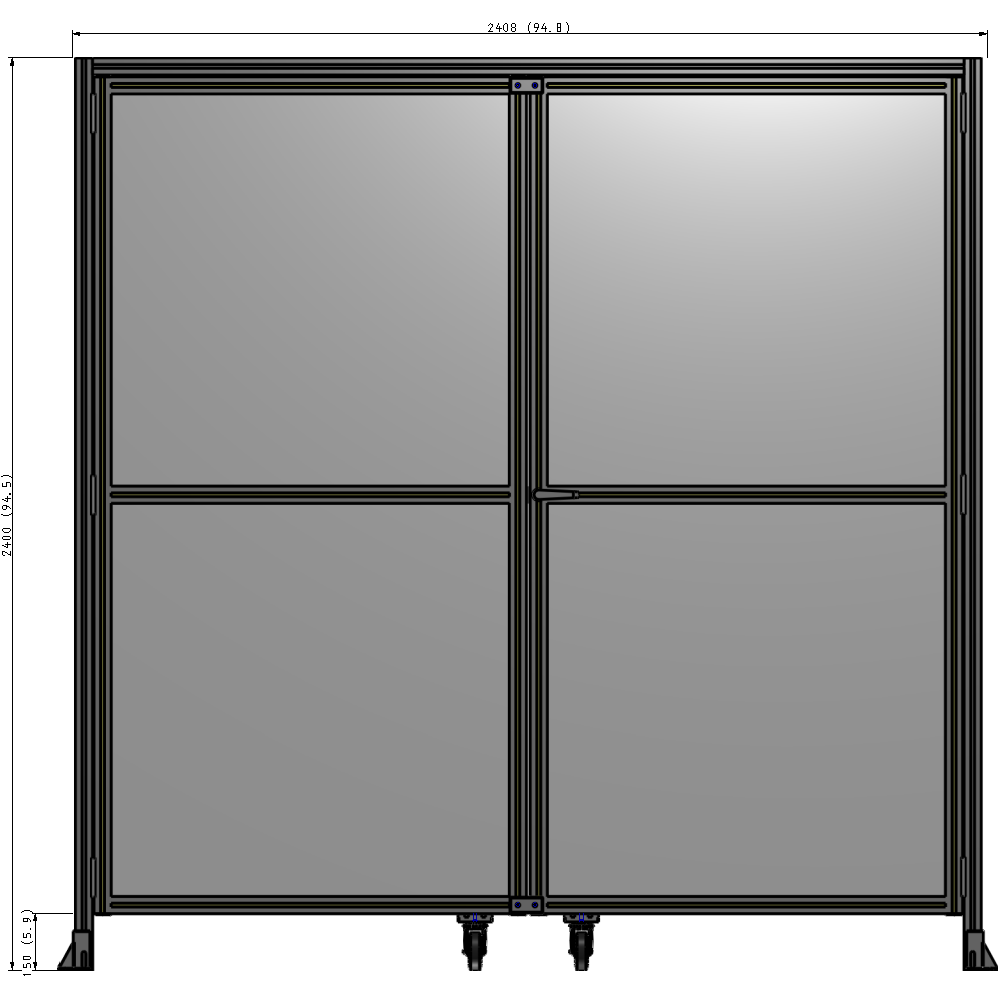 J5-2400-2400-0150-UYPTK DOUBLE PANEL, DOUBLE DOOR-WITH HEADER-HANDLE ON RIGHT 2135MM X 2400MM  1/4" POLYCARBONATE, AS A KIT