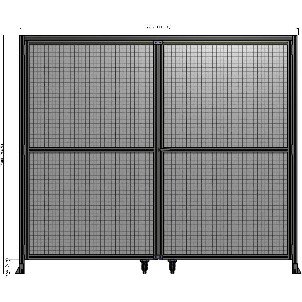 J5-2400-2800-0150-UYMTK DOUBLE PANEL, DOUBLE DOOR-WITH HEADER-HANDLE ON RIGHT 2135MM X 2800MM  1" MESH, AS A KIT