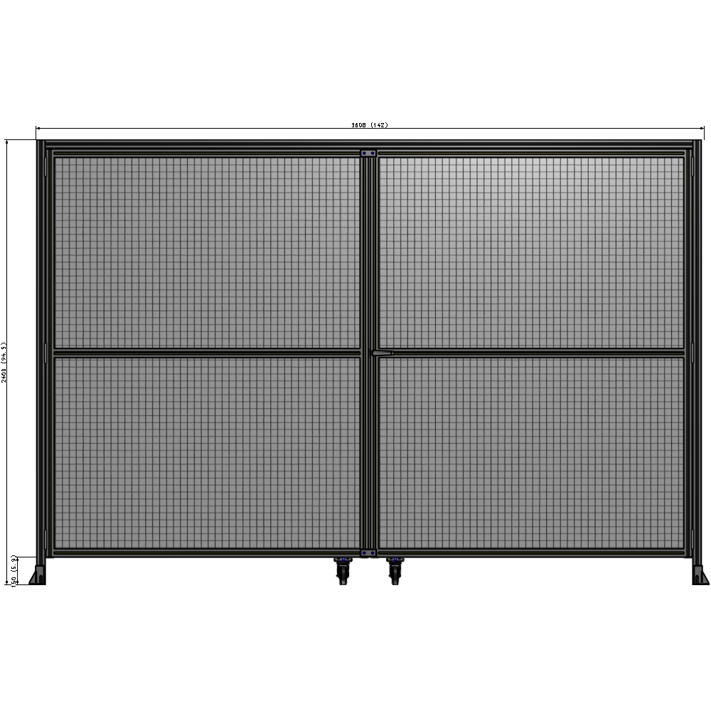 J5-2400-3600-0150-UYMTA DOUBLE PANEL, DOUBLE DOOR-WITH HEADER-HANDLE ON RIGHT 2135MM X 3600MM  1" MESH, ASSEMBLED