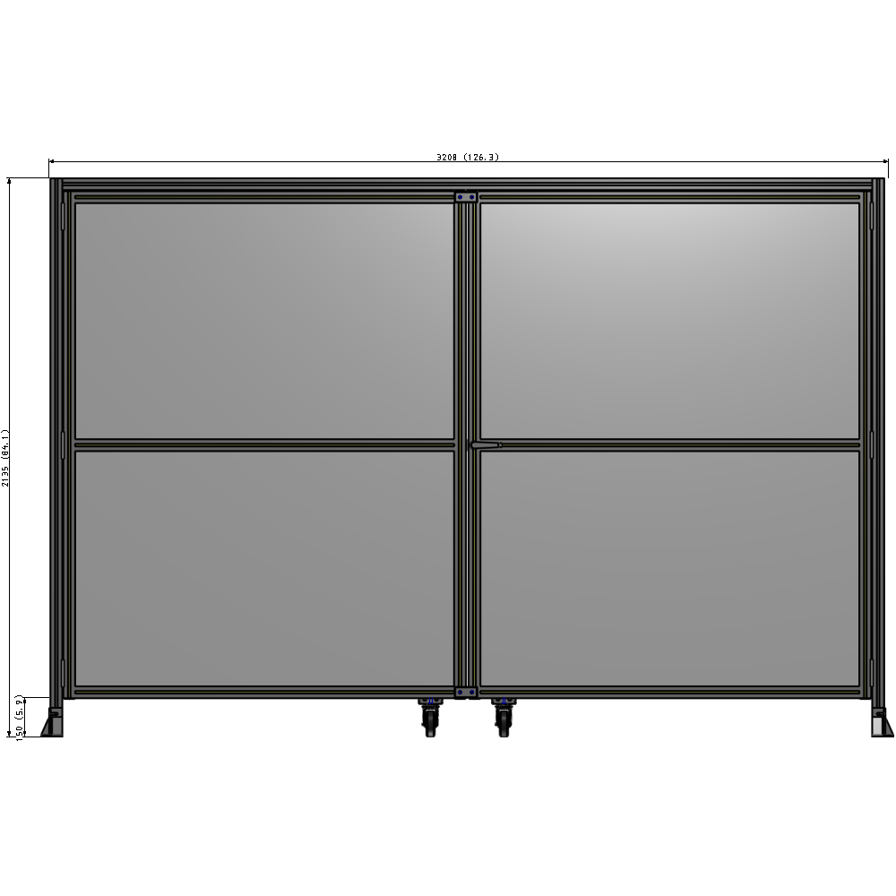 J7-2135-3200-0150-UYPTK DOUBLE PANEL, DOUBLE DOOR-FRAME W/ HEADER- HANDLE ON RIGHT 2135MM X 3200MM  1/4" POLYCARB, AS A KIT