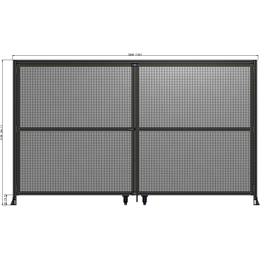 J7-2135-3600-0150-TYMTA DOUBLE PANEL, DOUBLE DOOR-FRAME W/ HEADER- HANDLE ON LEFT 2135MM X 3600MM  1" MESH, ASSEMBLED