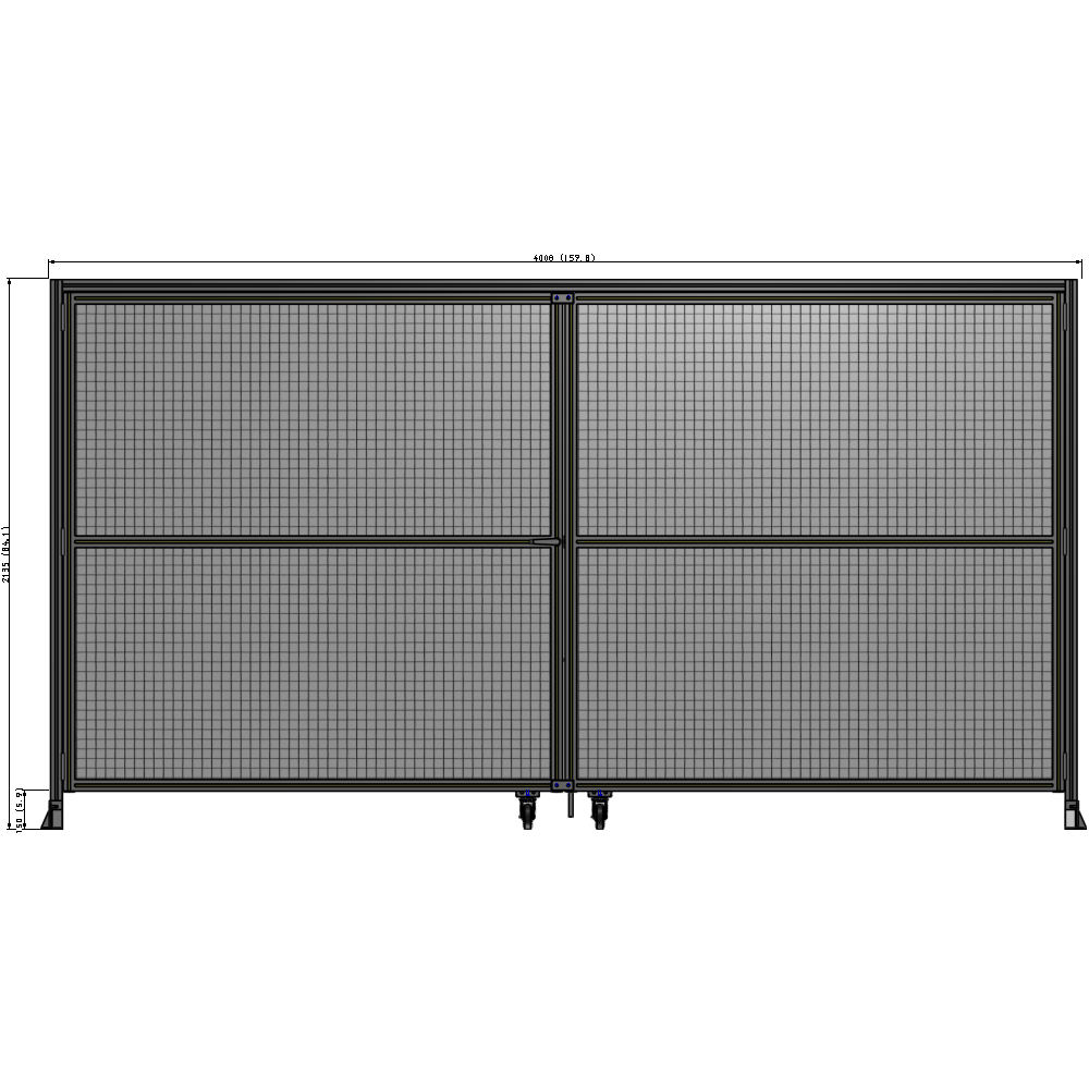 J7-2135-4000-0150-TYMTK DOUBLE PANEL, DOUBLE DOOR-FRAME W/ HEADER- HANDLE ON LEFT 2135MM X 4000MM  1" MESH, AS A KIT