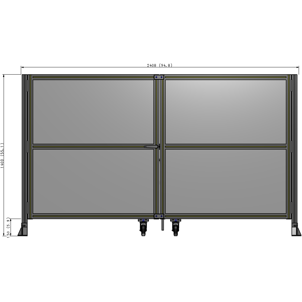 J8-1400-2400-0150-TYPTA DOUBLE PANEL, DOUBLE DOOR-FRAME W/O HEADER-HANDLE ON LEFT 1400MM X 2400MM  1/4" POLYCARB, ASSEMBLED