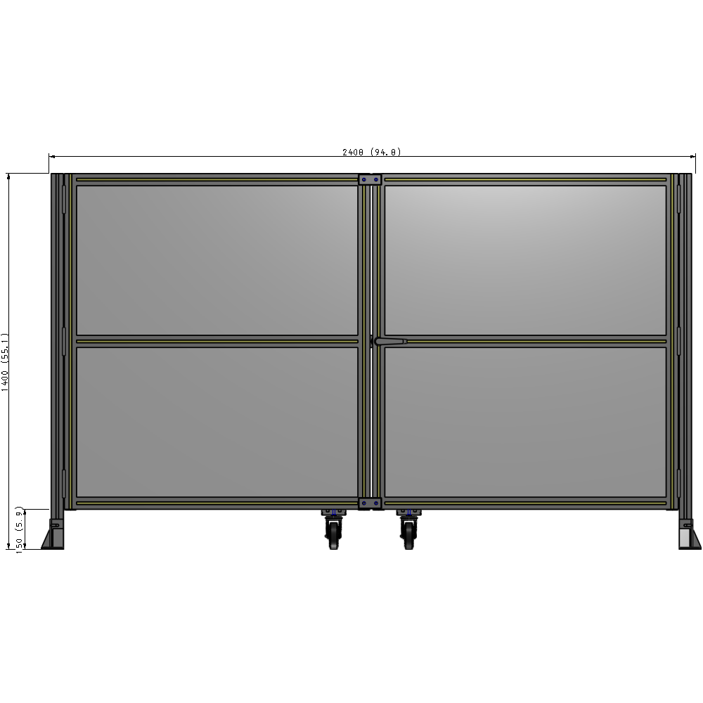 J8-1400-2400-0150-UYPTK DOUBLE PANEL, DOUBLE DOOR-FRAME W/O HEADER-HANDLE RIGHT 1400MM X 2400MM  1/4" POLYCARB, AS A KIT