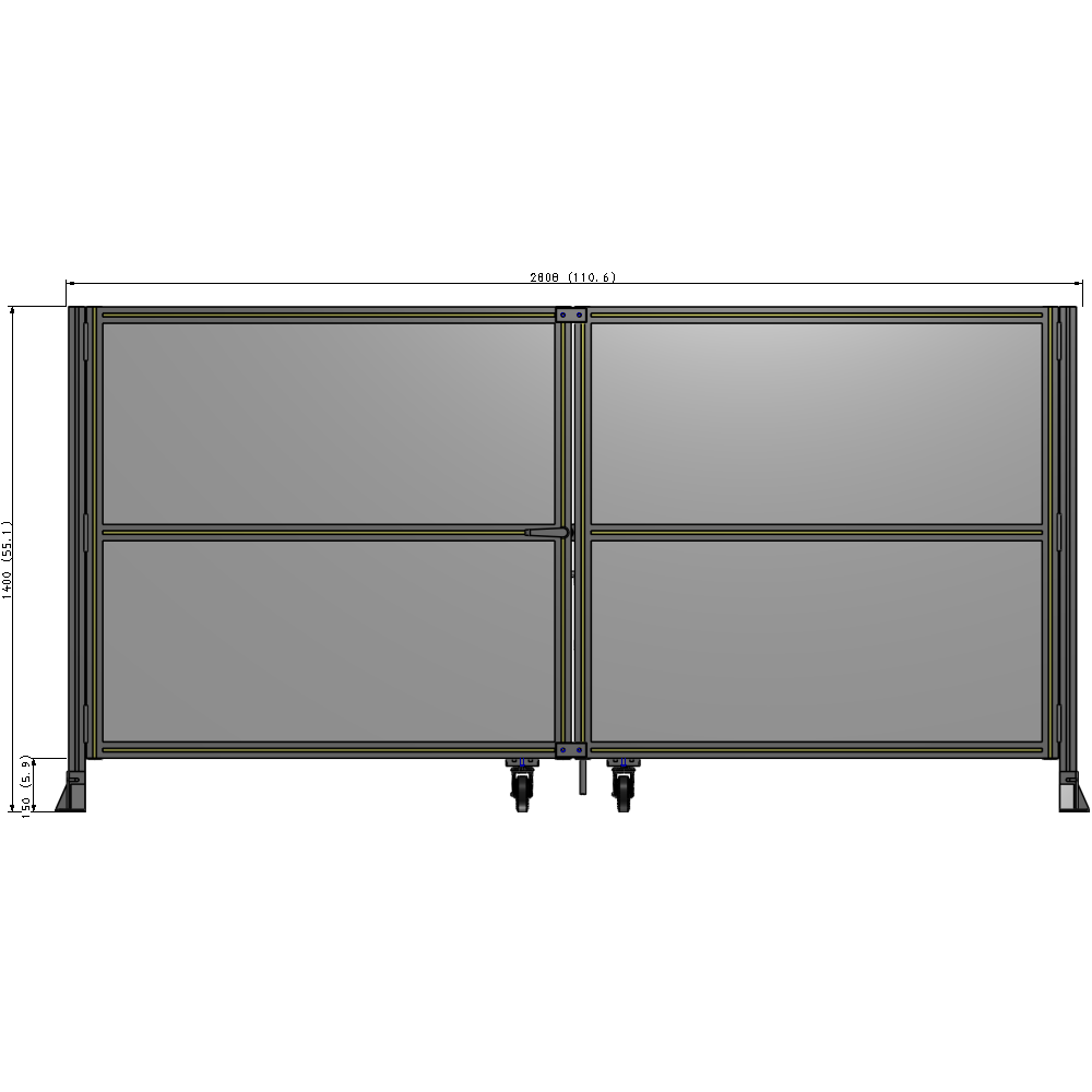 J8-1400-2800-0150-TYPTA DOUBLE PANEL, DOUBLE DOOR-FRAME W/O HEADER-HANDLE ON LEFT 1400MM X 2800MM  1/4" POLYCARB, ASSEMBLED