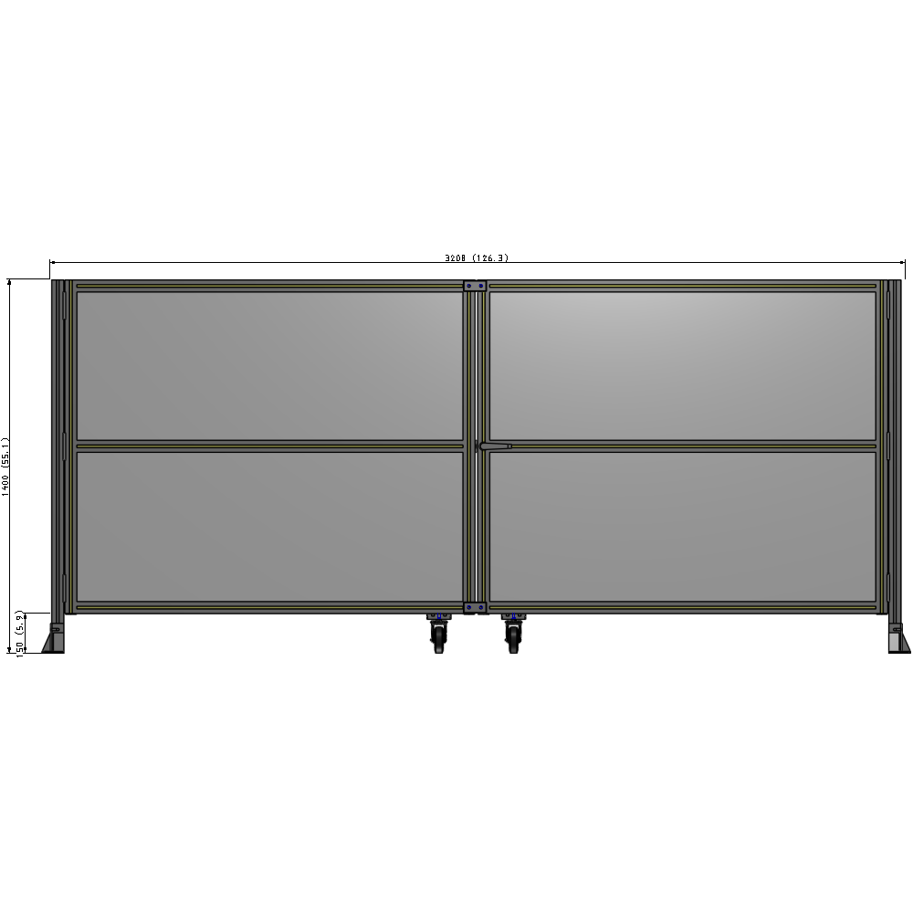 J8-1400-3200-0150-UYPTA DOUBLE PANEL, DOUBLE DOOR-FRAME W/O HEADER-HANDLE RIGHT 1400MM X 3200MM  1/4" POLYCARB, ASSEMBLED