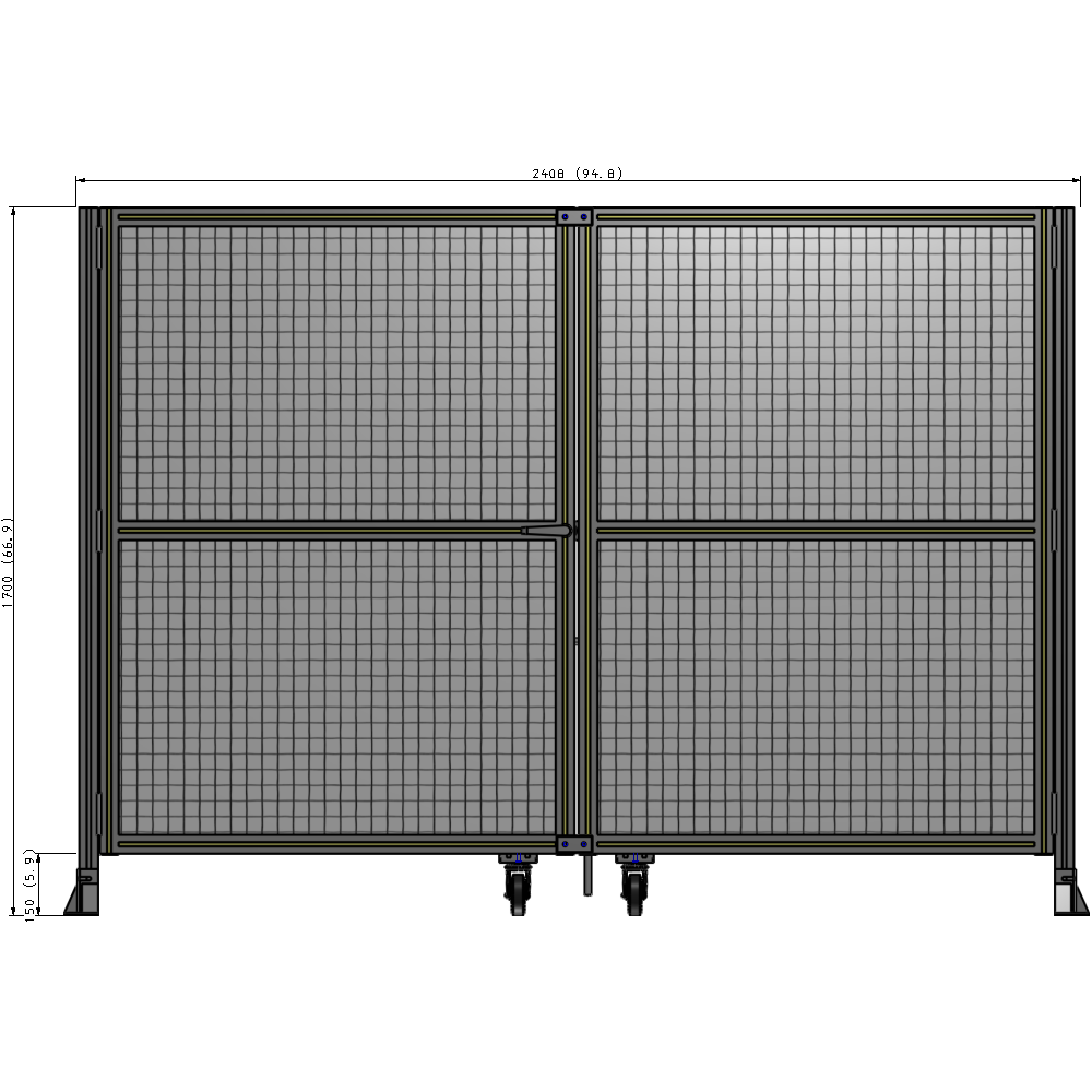 J8-1700-2400-0150-TYMTA DOUBLE PANEL, DOUBLE DOOR-FRAME W/O HEADER-HANDLE ON LEFT 1700MM X 2400MM  1" MESH, ASSEMBLED