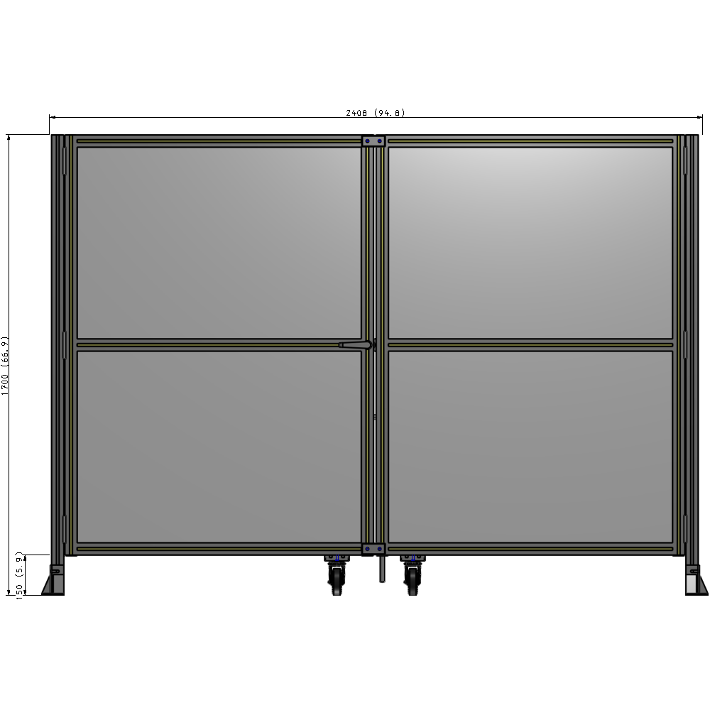J8-1700-2400-0150-TYPTK DOUBLE PANEL, DOUBLE DOOR-FRAME W/O HEADER-HANDLE ON LEFT 1700MM X 2400MM  1/4" POLYCARB, AS A KIT