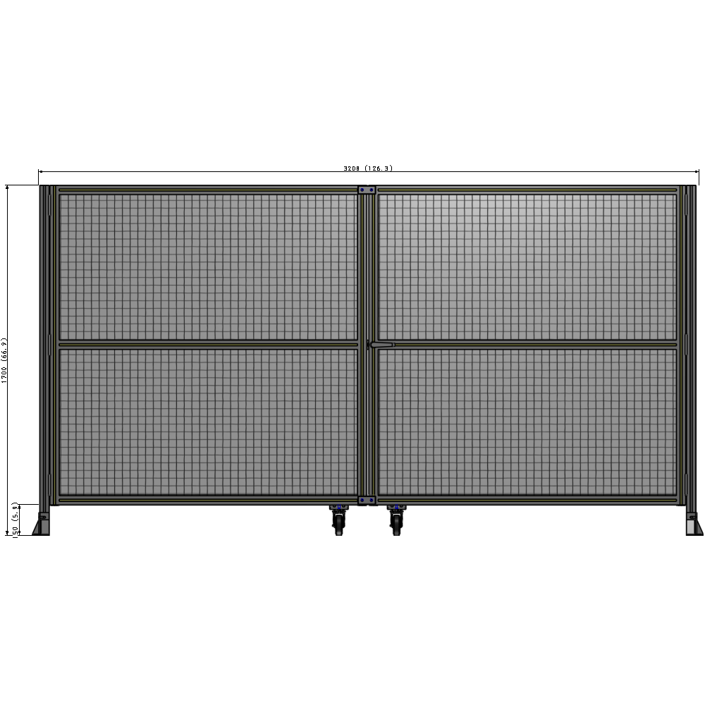 J8-1700-3200-0150-UYMTA DOUBLE PANEL, DOUBLE DOOR-FRAME W/O HEADER-HANDLE RIGHT 1700MM X 3200MM  1" MESH, ASSEMBLED