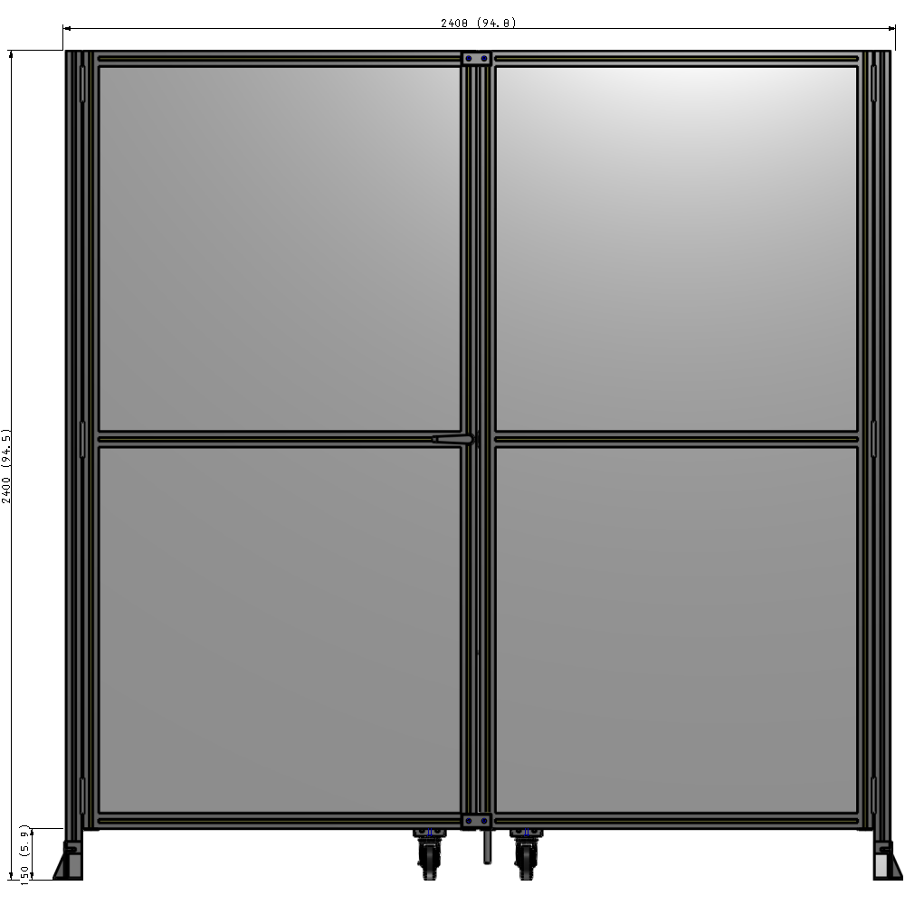 J8-2400-2400-0150-TYPTK DOUBLE PANEL, DOUBLE DOOR-FRAME W/O HEADER-HANDLE ON LEFT 2400MM X 2400MM  1/4" POLYCARB, AS A KIT