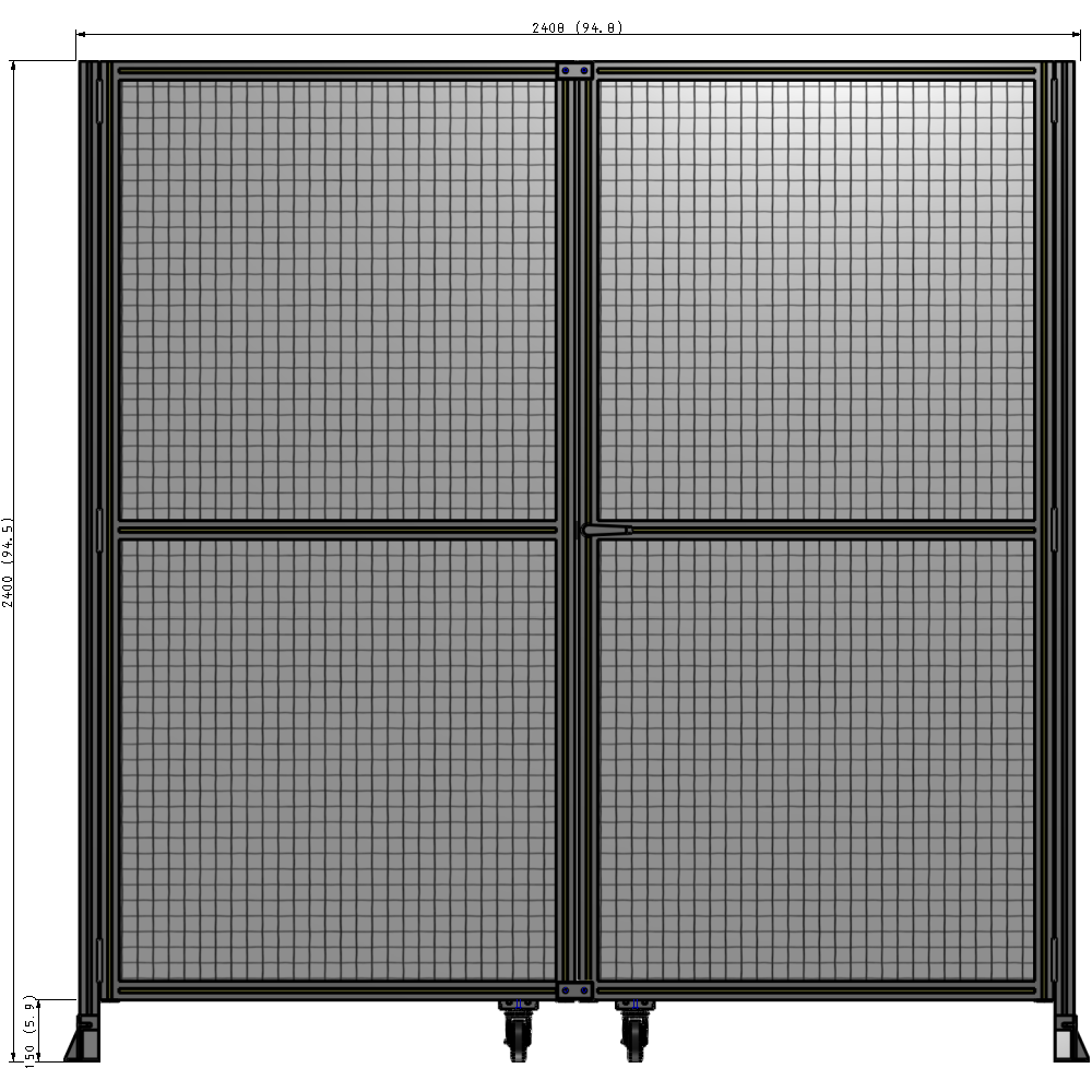 J8-2400-2400-0150-UYMTA DOUBLE PANEL, DOUBLE DOOR-FRAME W/O HEADER-HANDLE RIGHT 2400MM X 2400MM  1" MESH, ASSEMBLED