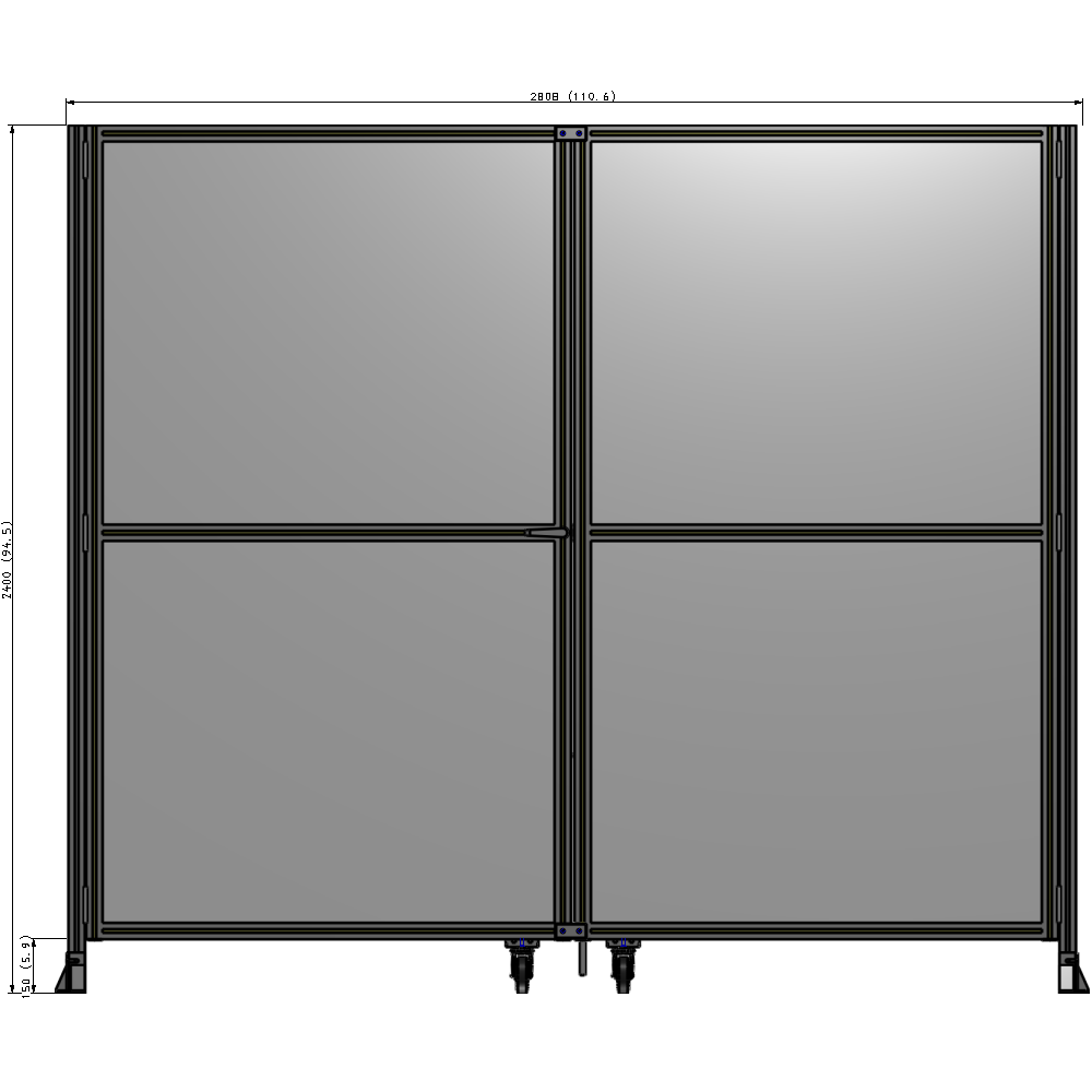 J8-2400-2800-0150-TYPTK DOUBLE PANEL, DOUBLE DOOR-FRAME W/O HEADER-HANDLE ON LEFT 2400MM X 2800MM  1/4" POLYCARB, AS A KIT