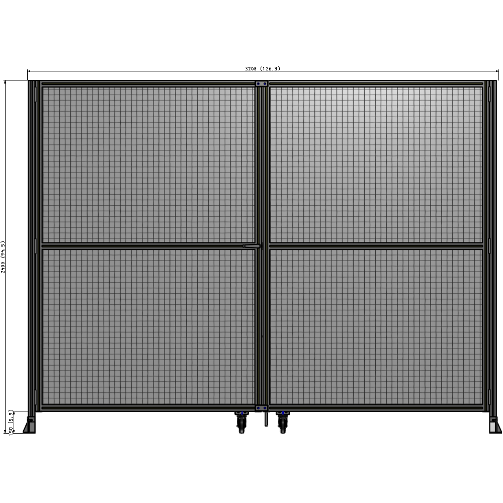 J8-2400-3200-0150-TYMTA DOUBLE PANEL, DOUBLE DOOR-FRAME W/O HEADER-HANDLE ON LEFT 2400MM X 3200MM  1" MESH, ASSEMBLED